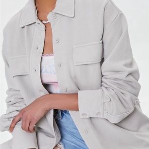 Forever 21 French Terry Dolphin Hem Shacket Beige Sz Sm